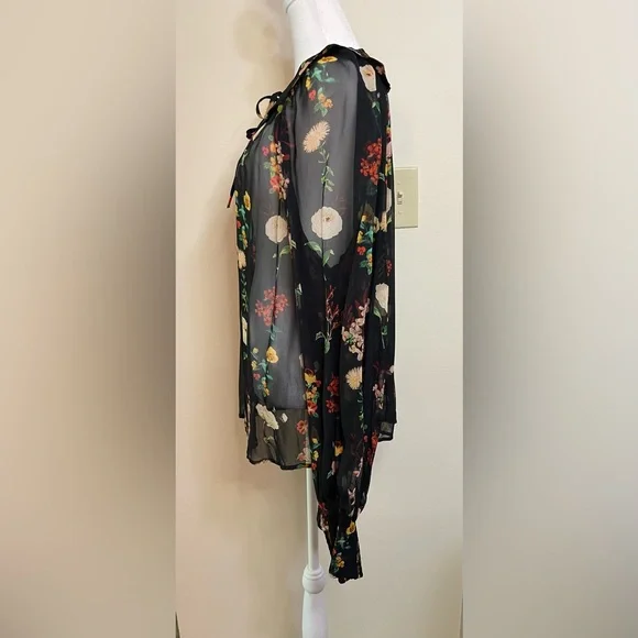 Anthropologie Women’s Sheer Neck Tie Button down Blouse Raglan Sleeve Size Xl. - Picture 10 of 17